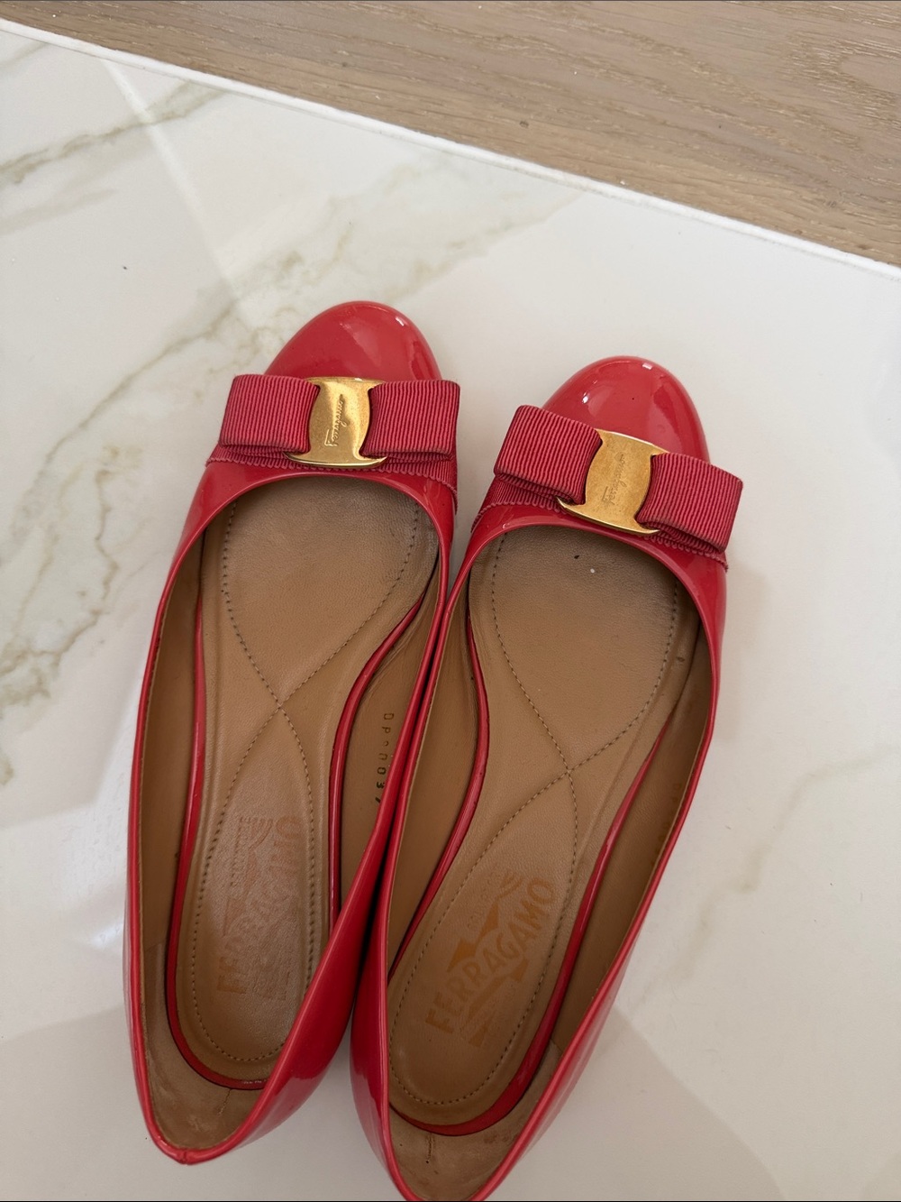Salvatore Ferragamo Red Patent Vara Bow Ballet Flats